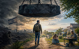 לוחם צה"ל בתהליך שיקום חוזר לשגרת חיים, עבודה ומשפחה לאחר התמודדות עם פוסט טראומה, תמונה AI